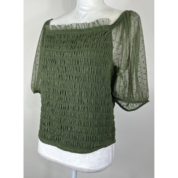 Torrid Dot Mesh Square Neck Smocked Top in Olive Plus Size 2X (18-20) - Picture 11 of 12